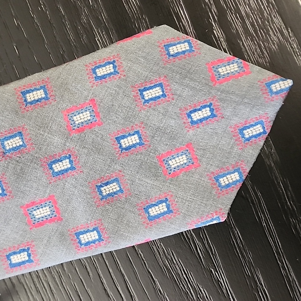 YSL VINTAGE 80s YVES SAINT LAURENT Mens Silk Tie Suit Gray Geometric Retro - Picture 5 of 13